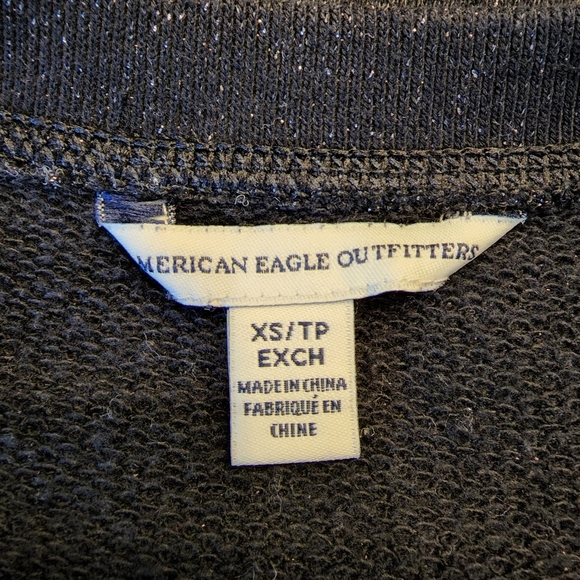 AMERICAN EAGLE | Black Metallic Sparkle Crew Neck Sweatshirt - Picture 8 of 9